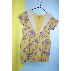 Vintage 90s Yellow Strawberry Print Sailor Dress – Kids Size 6 Snap Back – Retro